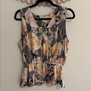 LOFT Floral Sleeveless Peplum Blouse - Gray, Pink, Yellow